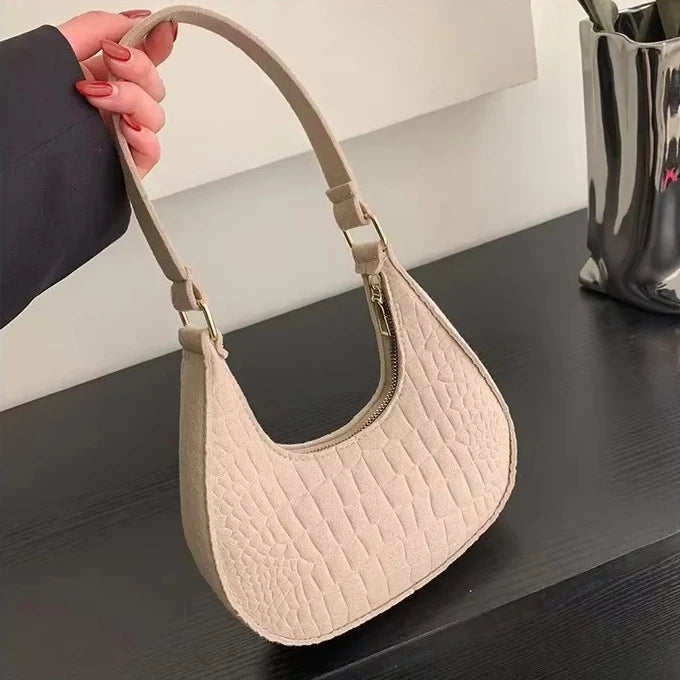 Felt Stone Pattern Shoulder Bag | Casual Crescent & Armpit Bag Luxegan