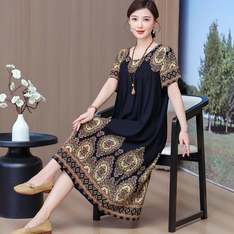 New 2025 Women Dress Female Casual short Sleeve cotton Dresses loose solid Vintage Sweet Clothing Vestidos  vestido verano