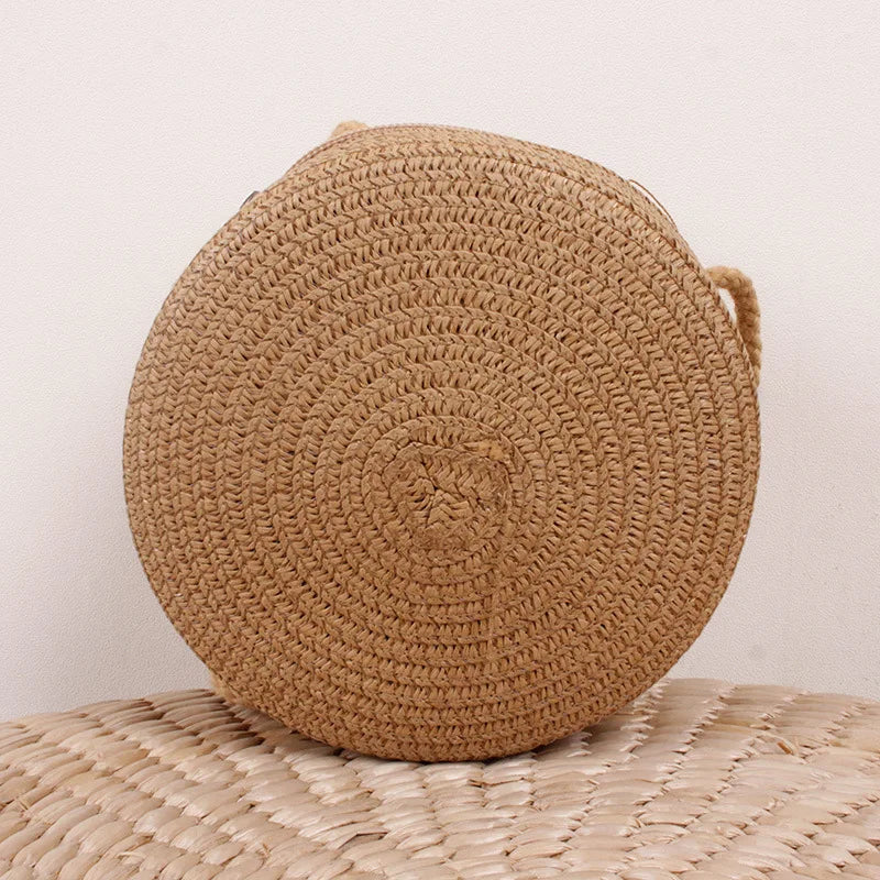 Summer Woven Straw Crossbody Bag for Women | Fashion Round Handmade Rattan Beach Small Handbag (Travel Female Shoulder Bag) Luxegan