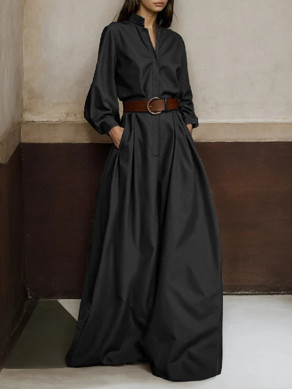 Solid Color Stand Collar Urban Coverall | Sophisticated High Waist Loose Fit Silhouette | Elegant - view 4