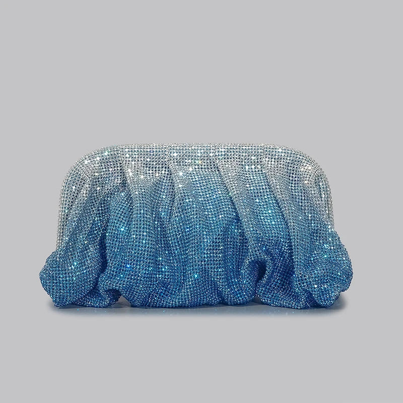 Shiny Ruched Rhinestone Evening Clutch | Designer Gradient Love Hearts Party Bag | Sparkling Diamond Encrusted Female Purse | Luxury Metallic Fashion Clutch for Weddings & Gala Events Luxegan