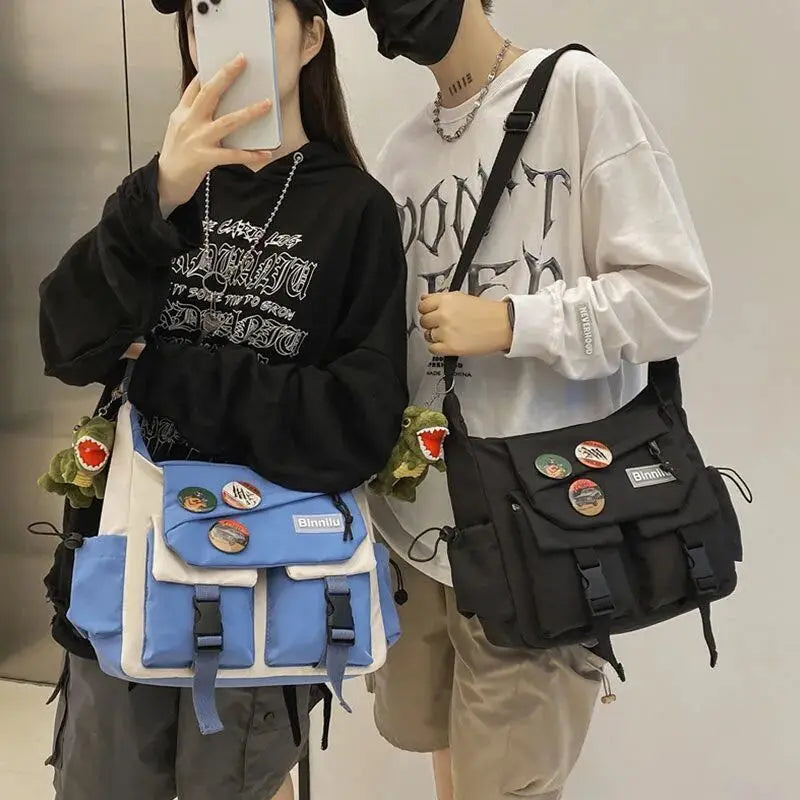 Japanese Simple Messenger Bag | Student Nylon Waterproof Canvas Handbag & Shoulder Crossbody Bag