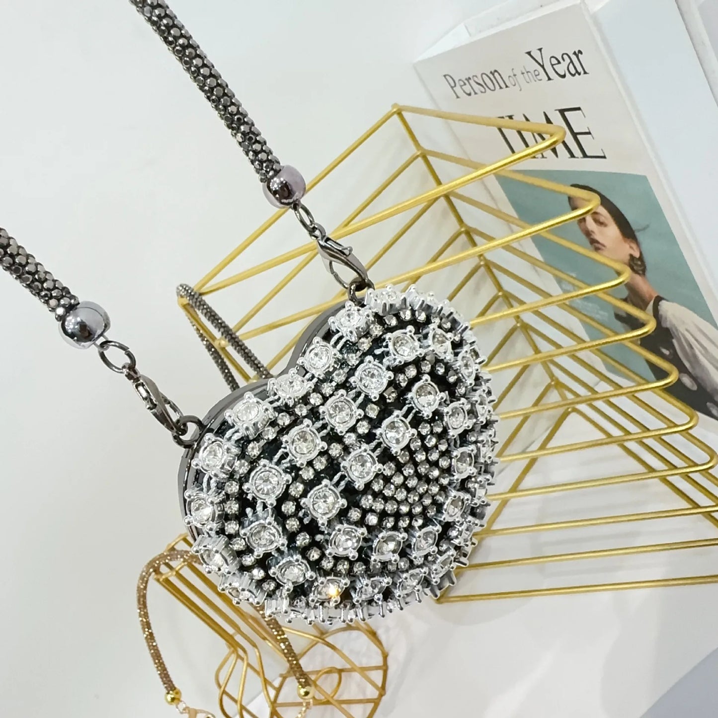 Luxury Mini Heart-Shape Crystal Clutch | Hard Diamond Inlay Evening Party Handbag - view 14