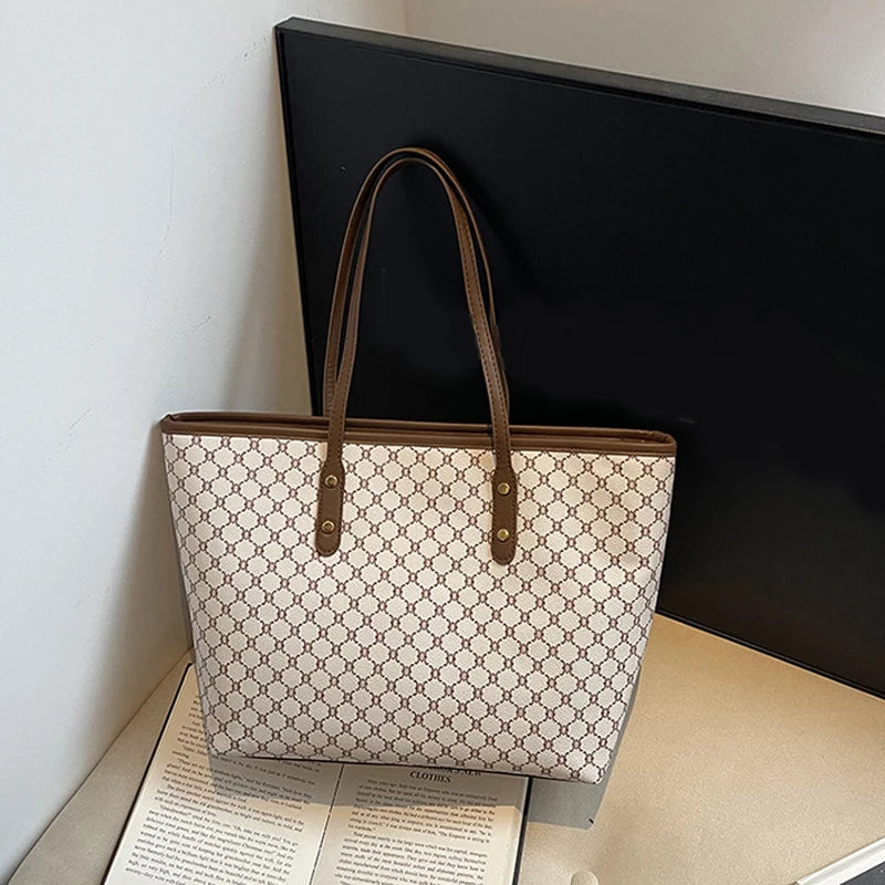 Classic Vintage Letter Print Tote Bag | Large Capacity Shoulder Bag Luxegan