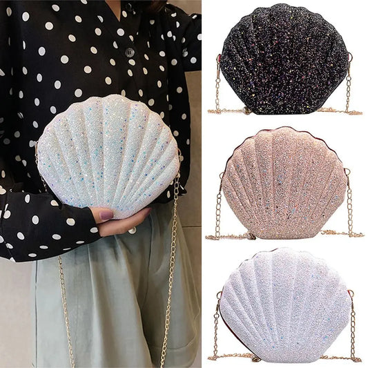 PVC Sequined Shell Crossbody Bag | Cute Chain Shoulder & Phone Pouch Luxegan