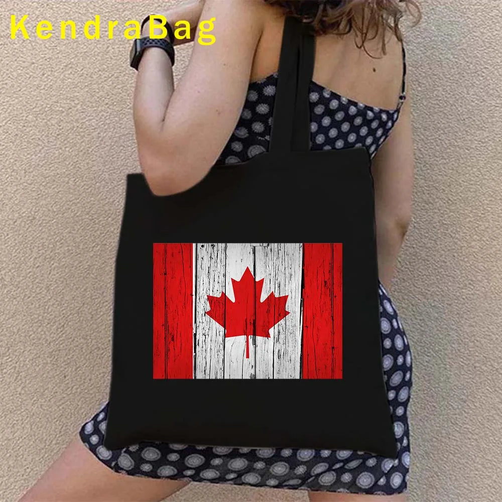 Canadian City Landscape Cotton Canvas Tote Bag | Happy Canada Day Tourist Gift | Reusable Eco-Friendly Shoulder Handbag (Women) Luxegan