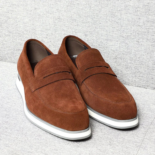 Classic Luxury Men's Cow Suede Penny Loafers | Genuine Leather Slip-on Casual Business & Social Flats Luxegan