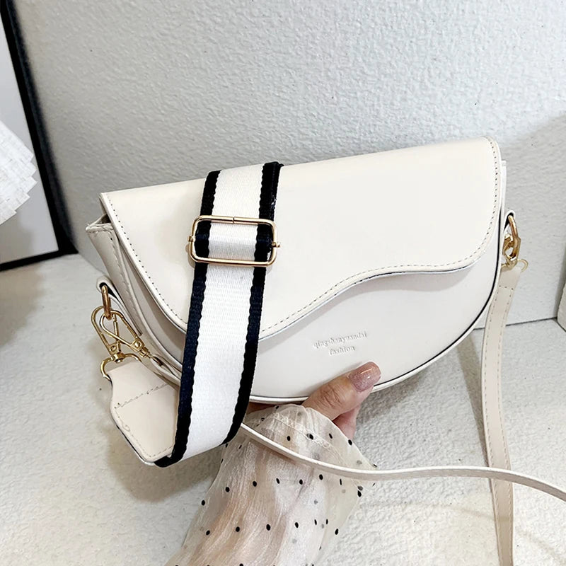 Vintage PU Leather Saddle Bag | Small Handbag with Lettering Luxegan