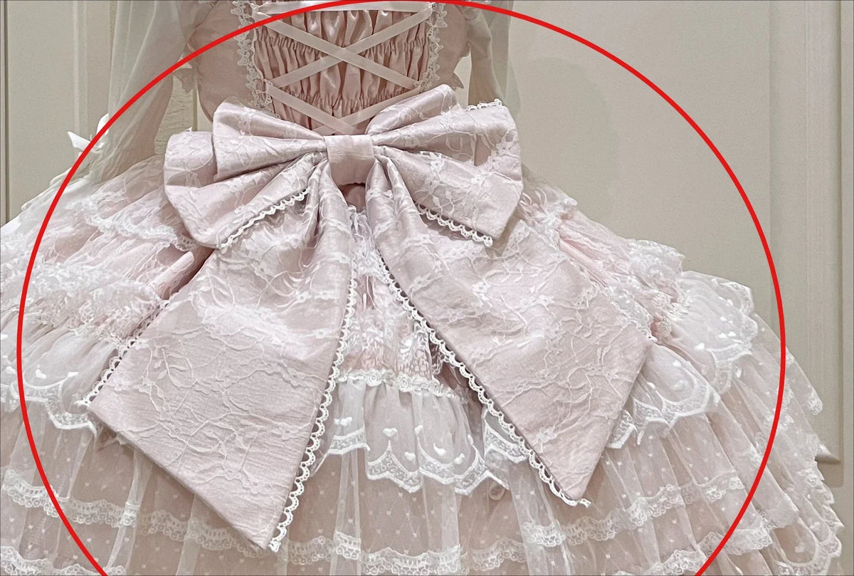 Sweet Lolita JSK Dress Set – Lace, Bow, Spaghetti Strap, Square Collar, A-Line