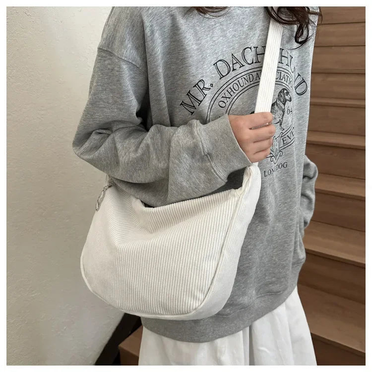 Corduroy "Lazy Wind" Dumpling Bag | Japanese Literary & Korean Casual Handbag Luxegan