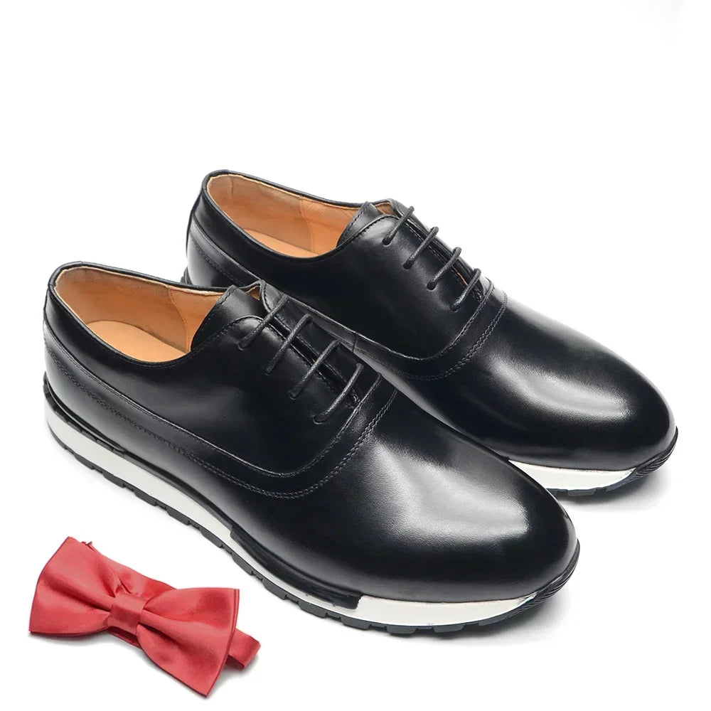 Luxury Classic Oxford Sneakers | Sophisticated Hand-Painted Genuine Cow Leather | Elegant "Dark-Blue & Purple" Lace-Up Male Footwear | "Dignified" Handmade Sheepskin Insole Shoes for Radiant Versatile Styling Luxegan