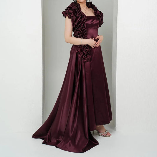 Draped A-Line Prom Gown | Off-Shoulder Sleeveless Floor-Length Evening Dress Luxegan