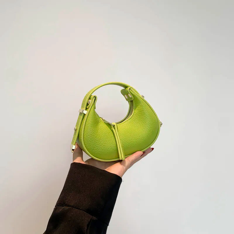 New Y2K Mini Half Moon Handbag | Fashion PU Leather Phone Bag & Day Clutch | Trendy Green Lipstick Bag for Women | Minimalist Solid Color Small Shoulder Bag (Model 8089) Luxegan