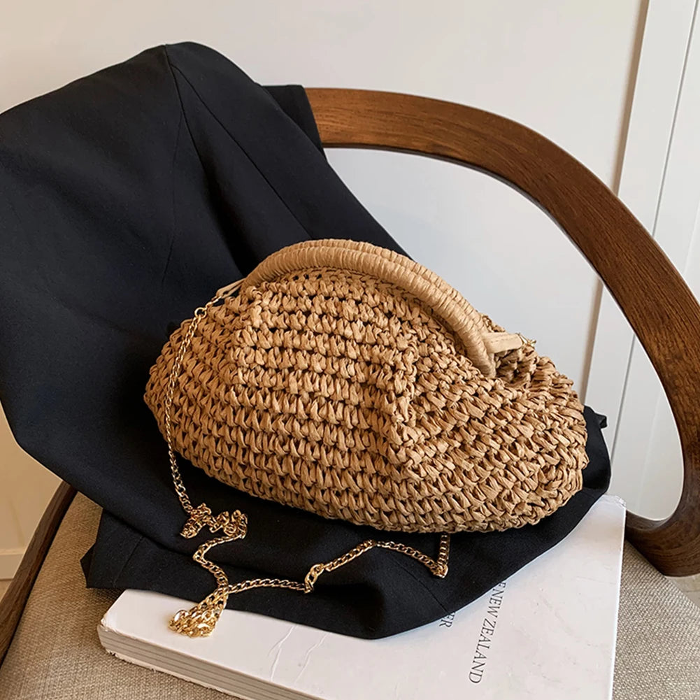 Women's Straw Woven Bag | Chain Strap Clutch Purse & Stylish Crossbody Bag Luxegan