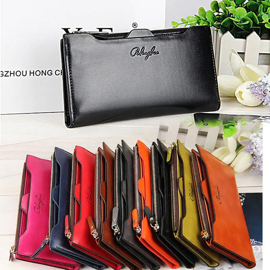 Women’s Long PU Leather Organizer Wallet | Sophisticated Large Capacity Multi-ID Credit Card Holder | Fashion-Forward Trifold Purse with Detachable Card Case | Elegant Solid Color Mobile Phone Handbag Luxegan