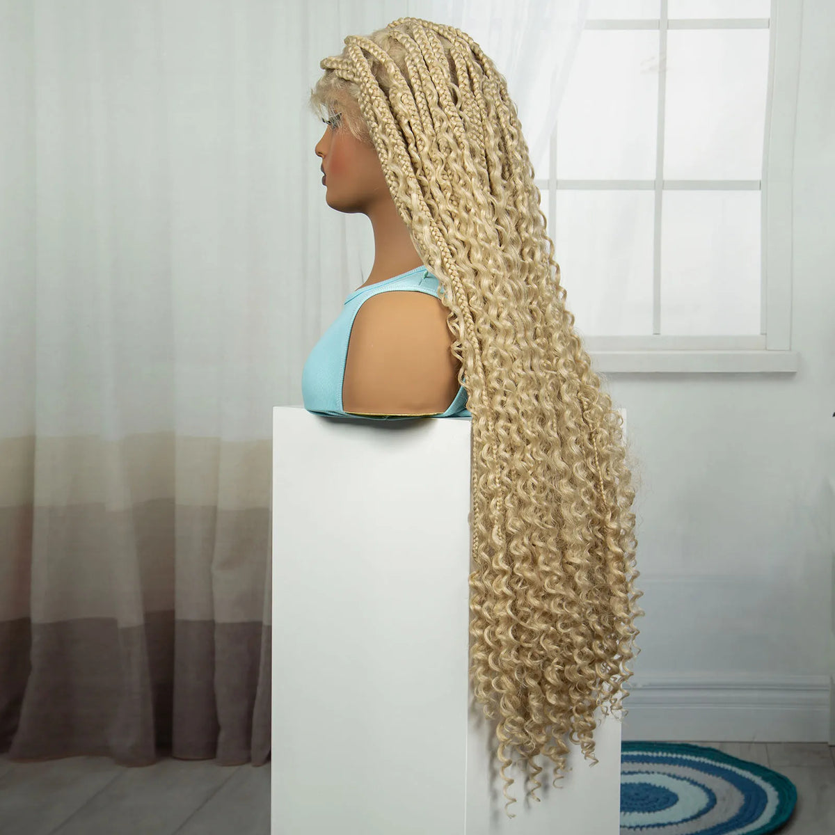 36 Inch Boho Knotless Box Braid Wig | Full Lace | Curly Ends