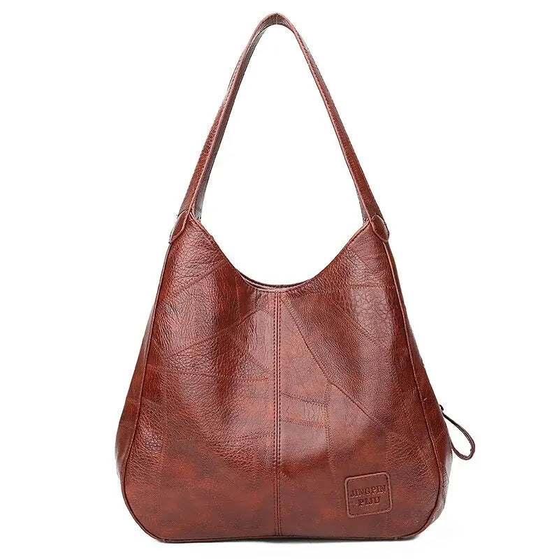 Vintage Women's Leather Shoulder Bag | Large Capacity Marble Grain Daily Commuter Handbag (Shopping Tote, Zipper & Hasp Closure) Luxegan