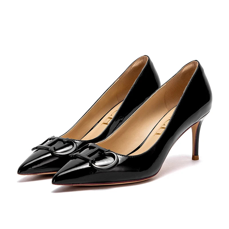 New Lacquer Leather Business Pumps | Sophisticated 7cm T-Strap Wedding Heels | Elegant "Plaid Pattern" Pointed Toe Shoes | "Dignified" Platform Footwear for Radiant Versatile Styling Luxegan