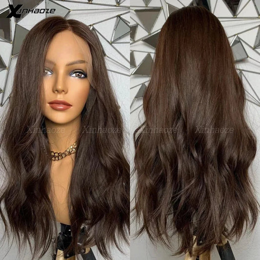 Dark Chocolate Brown Natural Wave Wig | Sophisticated 13x6 HD Lace Frontal | Elegant Peruvian Human Hair Silk Top Wig | "Dignified" 26+ Inch Glueless Remy Hair for Radiant Versatile Styling