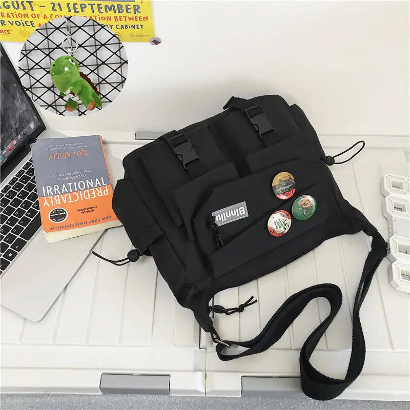 Japanese Simple Messenger Bag | Student Nylon Waterproof Canvas Handbag & Shoulder Crossbody Bag