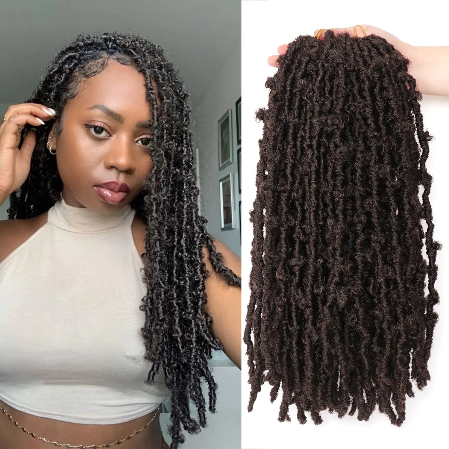 Pre-Looped Crochet Butterfly Locs | Distressed Synthetic Crochet Braids for Black Women | 12 Strands 16-22