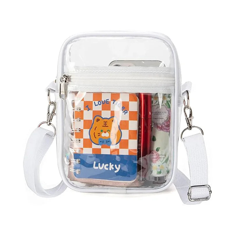 Stadium-Approved Clear Shoulder Bag | Sophisticated Transparent PVC Concert Purse | Elegant Simple Casual Crossbody | "Dignified" Structured Square Handbag for Versatile Event Styling Luxegan