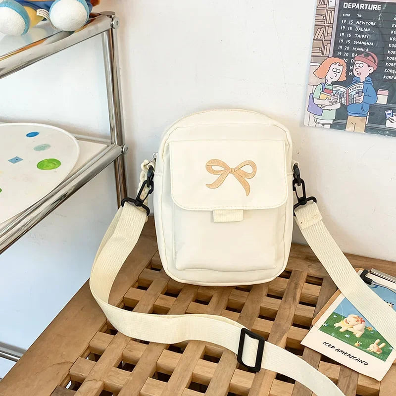 Women’s Fashion Bow Shoulder Bag | Trendy Adjustable Strap Crossbody | Fresh & Sweet Nylon Daily Messenger Bag & Hobo Sling Luxegan
