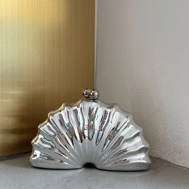 Acrylic Shell Shape Clutch | Sophisticated "Minaudiere" Silhouette | Elegant Designer Evening Party Purse | "Dignified" High-Performance Microfiber Leather Essential for Radiant Versatile Styling Luxegan