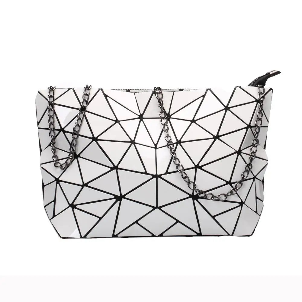Women’s Geometric Chain Shoulder Bag | Fashion Folding Messenger Bag | Trendy PU Leather Hobo Crossbody | Versatile Plain Geometric Clutch & Evening Bag (Model 2037) Luxegan