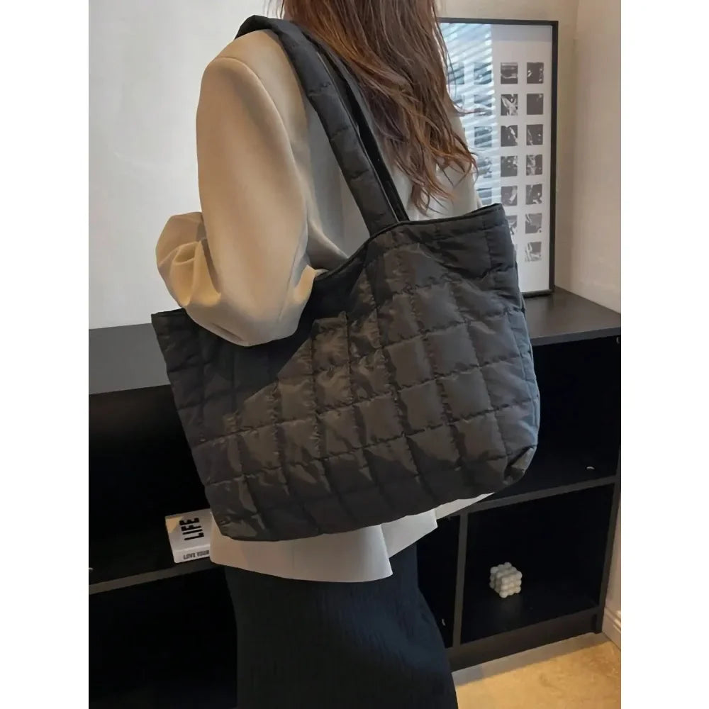 Minimalist Quilted Tote Bag | Large Capacity Puffy Shoulder Bag Luxegan