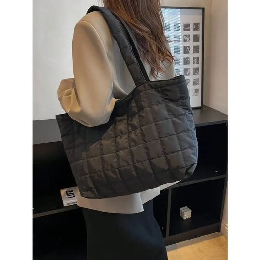 Minimalist Quilted Tote Bag | Large Capacity Puffy Shoulder Bag Luxegan