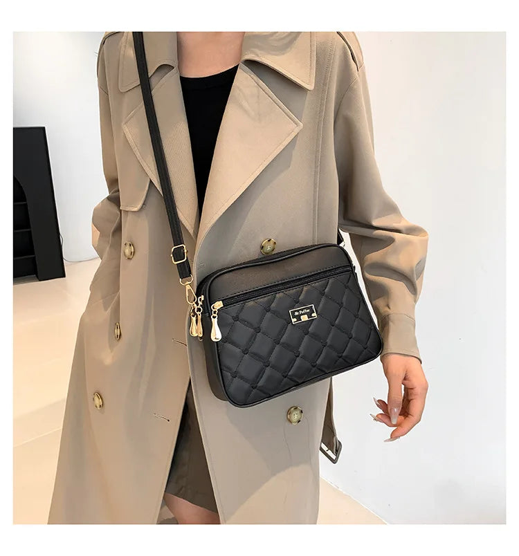 Women's New Cross Border Foreign Trade Lingge PU Crossbody Bag | Versatile Small Messenger Bag & One Shoulder Square Handbag Luxegan