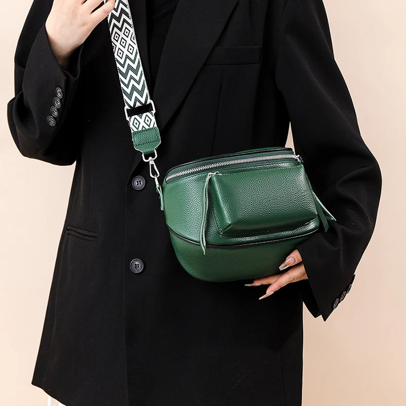Genuine Leather Saddle Bag | Casual Cowhide Shoulder & Crossbody Bag Luxegan