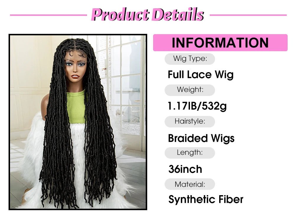 Super Long 36 Inches Synthetic Full Lace Dreadlock Box Braided Wigs for Afro Black Women Black Knotless Braiding Wigs Luxegan