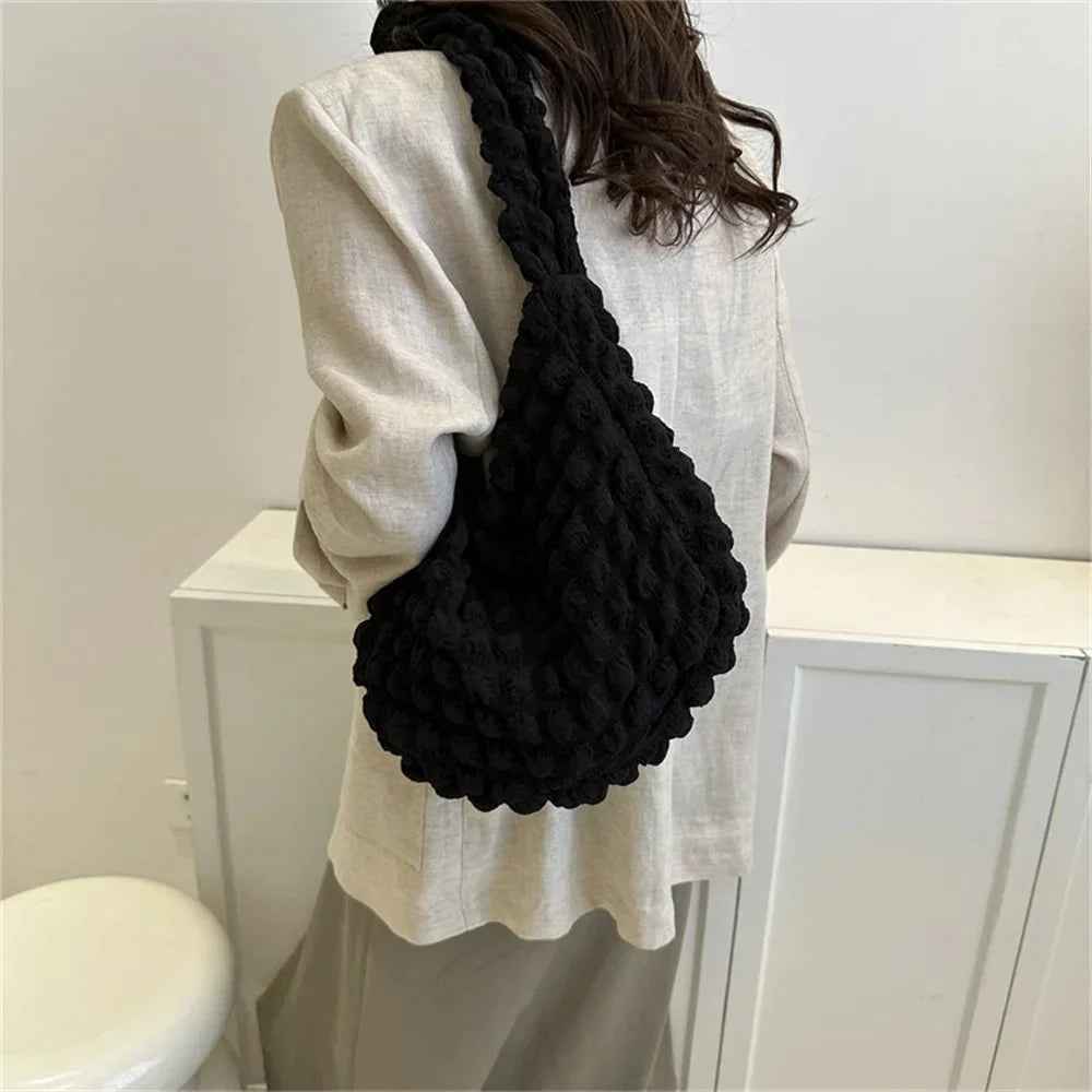 Crossbody Bag with Pleated Design | Embroidered Plaid Shoulder Bag & Simple Large Capacity Quilted Tote Bags for Women Luxegan