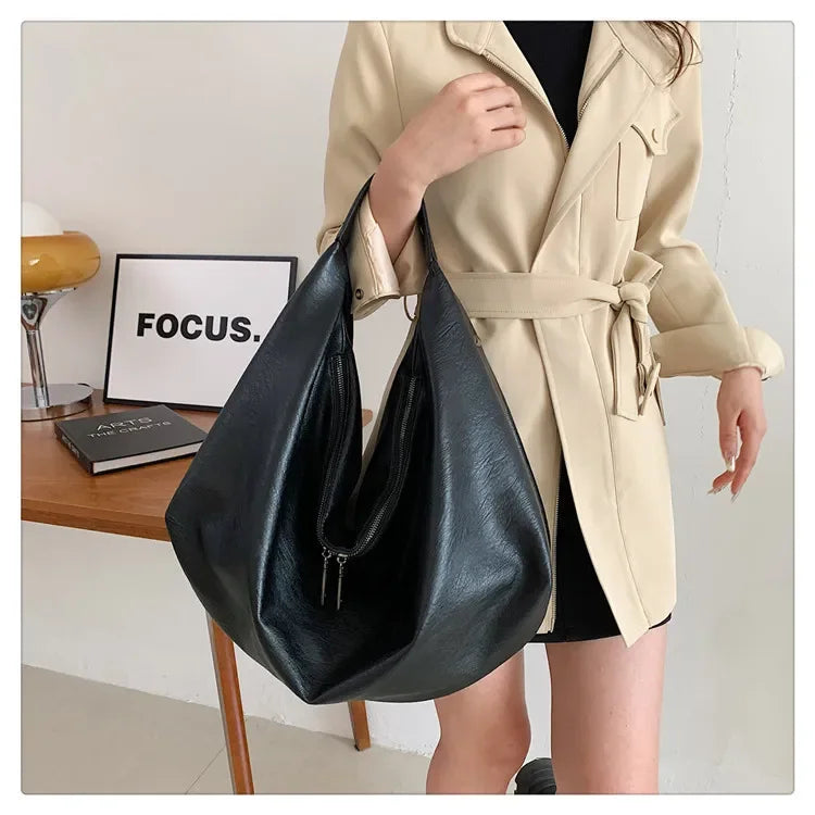 Big Black Shoulder Bag | Large Hobo Shopper Bag & Soft Leather Crossbody Handbag Luxegan