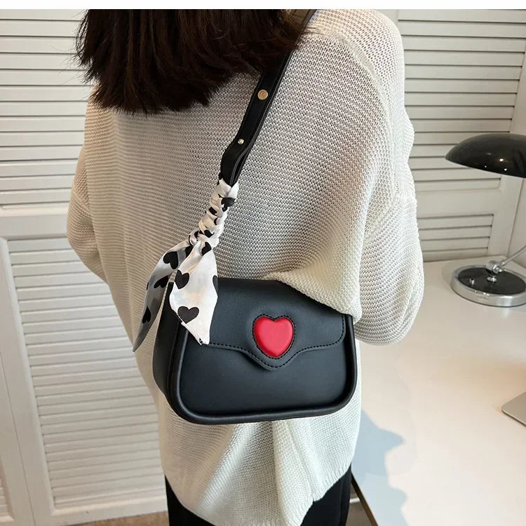 Cute Love Heart Shoulder Bag | Small Square Crossbody with Scarf Luxegan