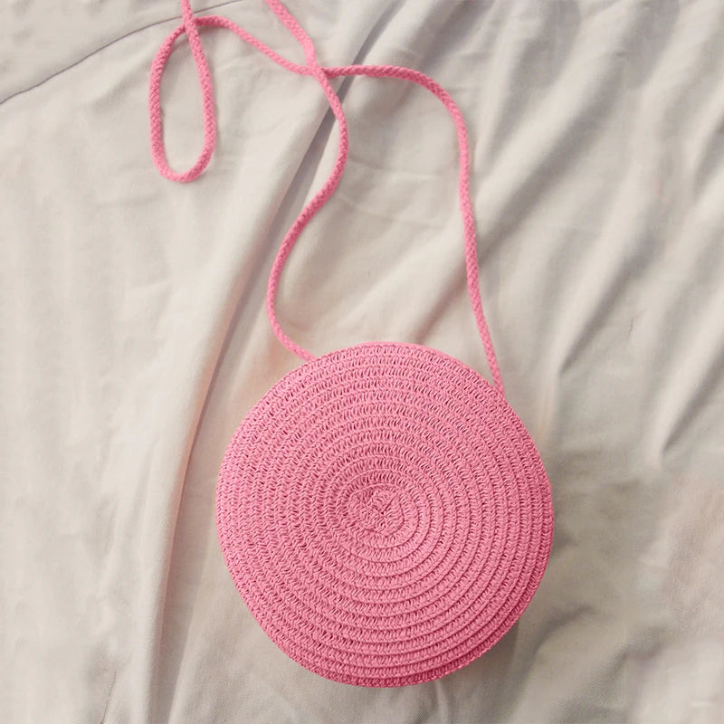 Summer Woven Straw Crossbody Bag for Women | Fashion Round Handmade Rattan Beach Small Handbag (Travel Female Shoulder Bag) Luxegan