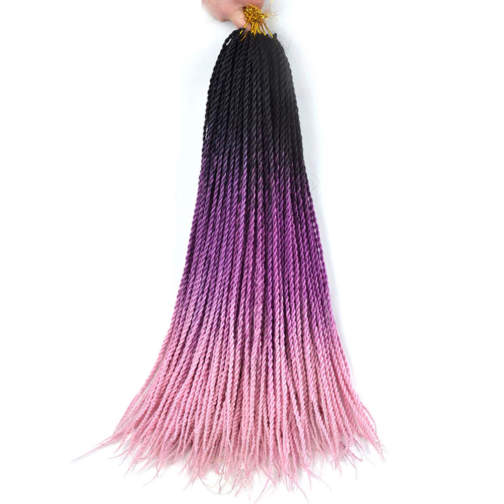 24-Inch Long Ombre Box Braids Crochet Hair - Pre-Looped Synthetic Braiding Hair Extensions - High Temperature Fiber 22 Strands/Pack Piano Color Crochet Braids for Women & Girls (27 Colors Available)