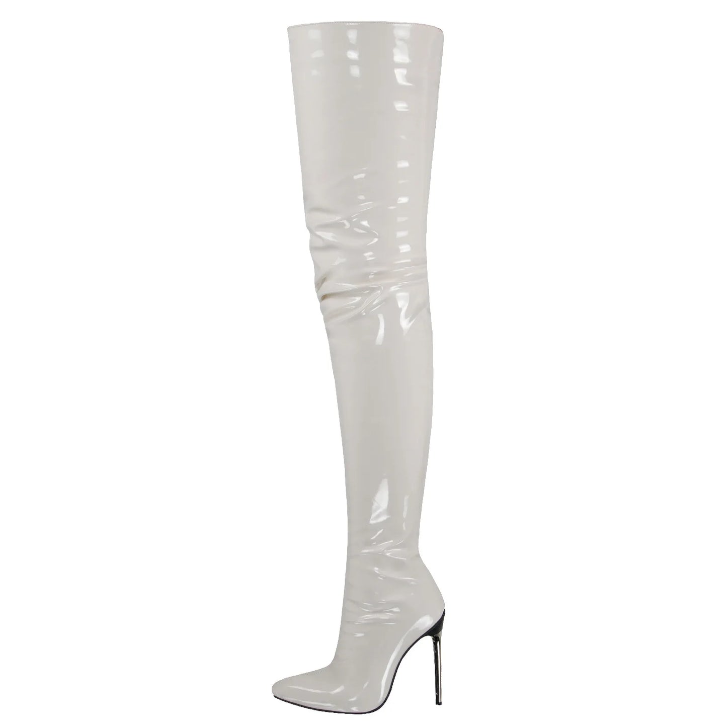 Patent Leather Over-the-Knee Stilettos | Sophisticated Super High Heel Thigh-High Boots | Elegant "Handmade Modern" Silhouette | "Dignified" Sexy Pointed Toe Winter Boots for Radiant Versatile Styling Luxegan
