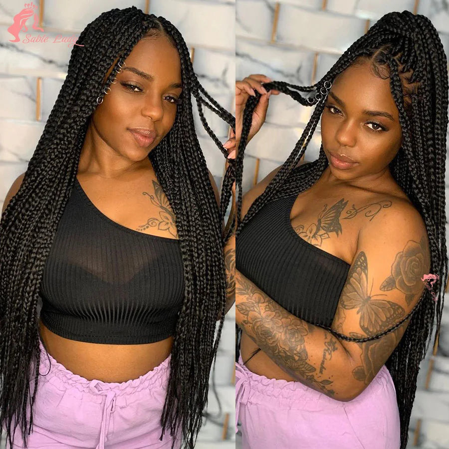 36 Inch Goddess Knotless Box Braids Cornrow Wig | 360 Full Lace