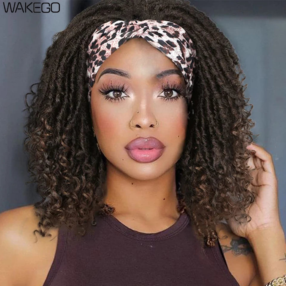 12 Inch Curly Faux Locs Dreadlock Wig | Machine or Headband Cap
