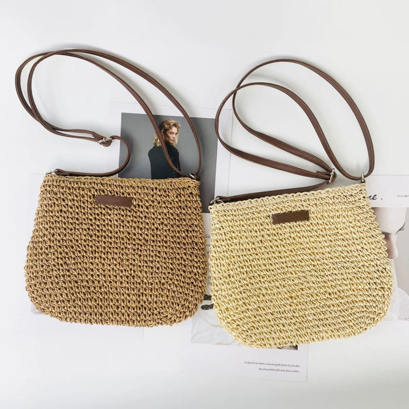 Woven Summer Fashion Straw Bag | High Quality Beach Holiday Crossbody Bag (Large Capacity Shopping Shoulder Handbag for Women) Luxegan