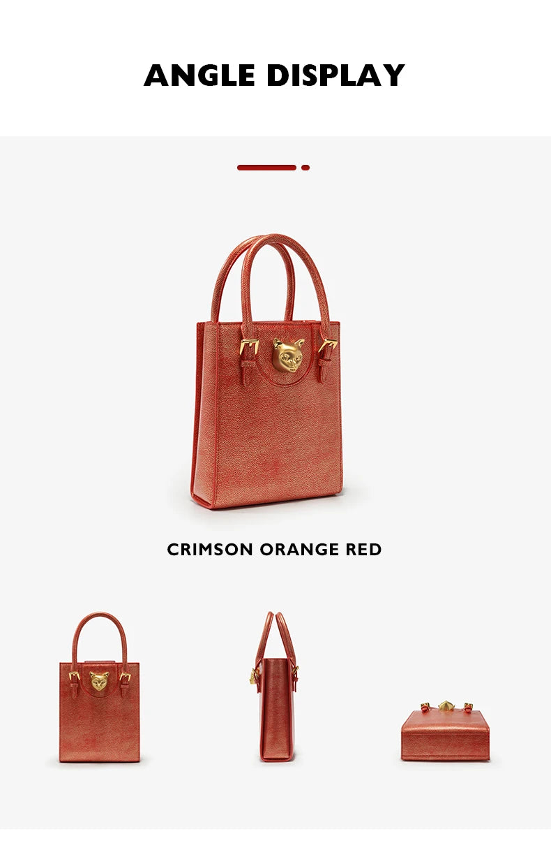 Hard Split Leather Cat Luxury Mini Bag | Designer Box Crossbody Luxegan