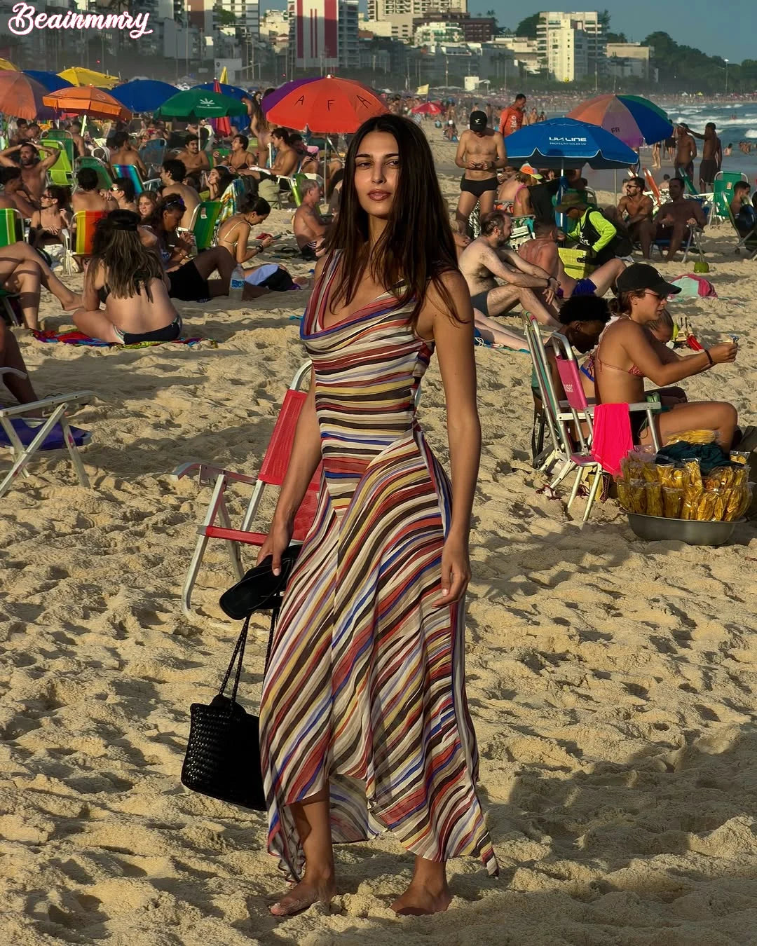 2026 Women Colorful Wavy Striped Maxi Dress Chic Swinging Collar Sleeveless Slim Waist Holiday Dresses Summer Lady Vacation Robe