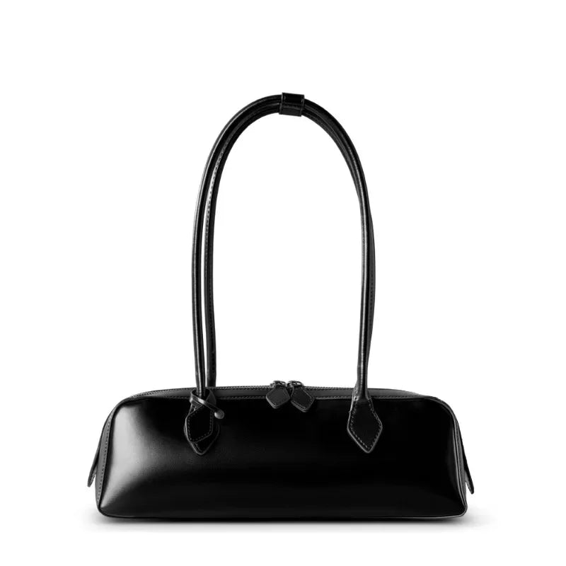 New Genuine Leather Women's Shoulder Bag | Large Capacity Cowhide Luxury Handbag (Long Strip Wine Red Baguette Bag) Luxegan