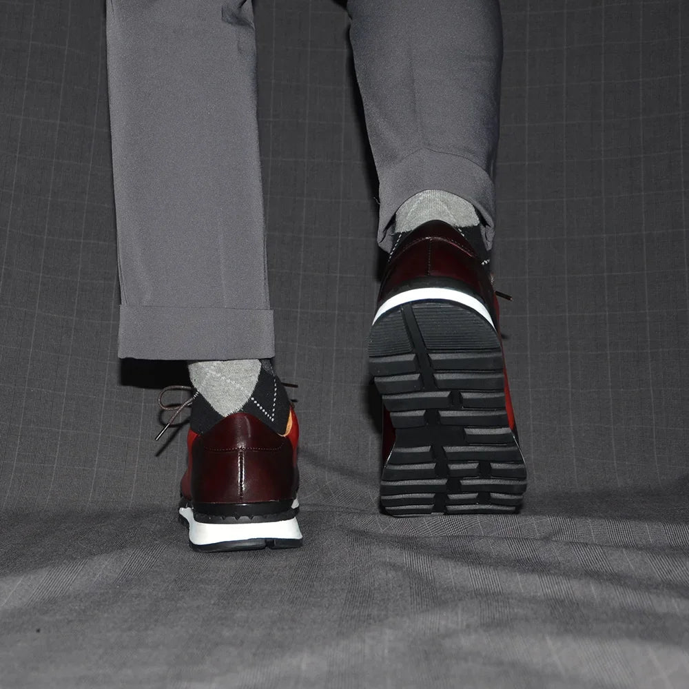 Luxury Genuine Leather Oxford Sneakers | Sophisticated Hand-Painted Whole-Cut Design | Elegant "Red-Dark Brown" Lace-Up Male Footwear | "Dignified" Handmade Sheepskin Insole Shoes for Radiant Versatile Styling Luxegan