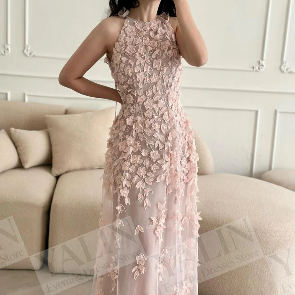 Floral Beaded A-Line Prom Dress | O-Neck Sleeveless Floor-Length Evening Gown Luxegan
