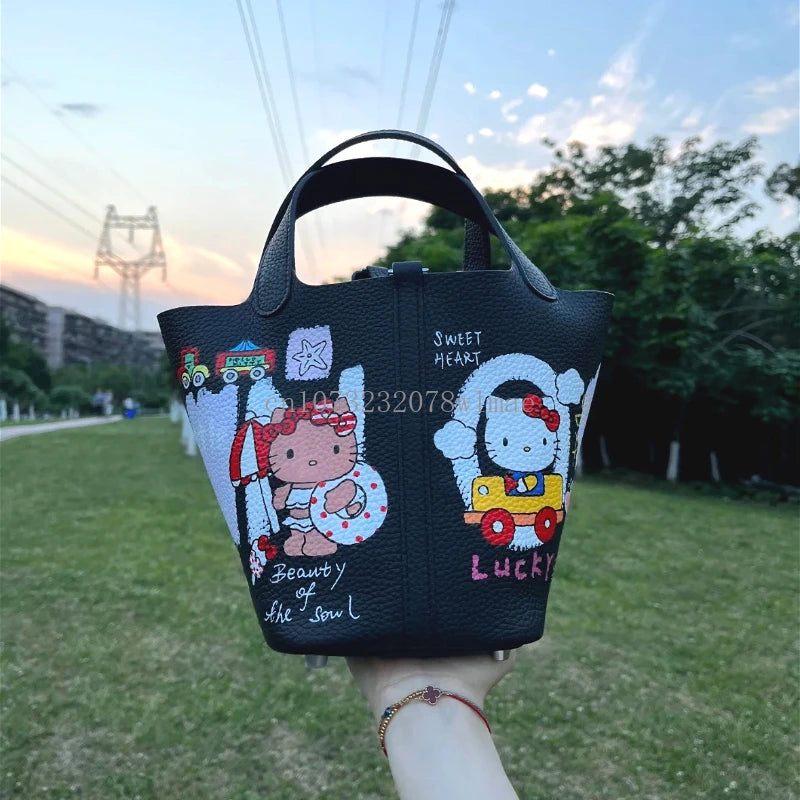 Hello Kitty Graffiti Bucket Bag | Cute Y2k Tote Purse Luxegan