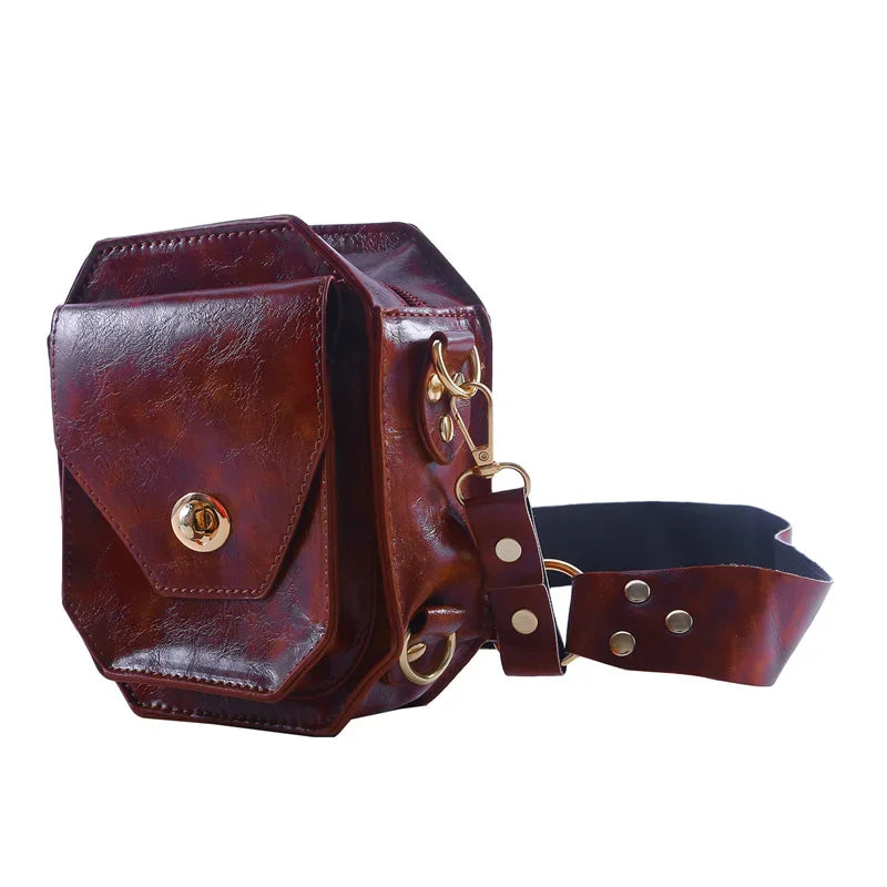 Punk Retro PU Square Waist Bag | Casual Small Square Hip Packs for Women (Multi-function Outdoor Leg Phone Pouch & Crossbody) Luxegan